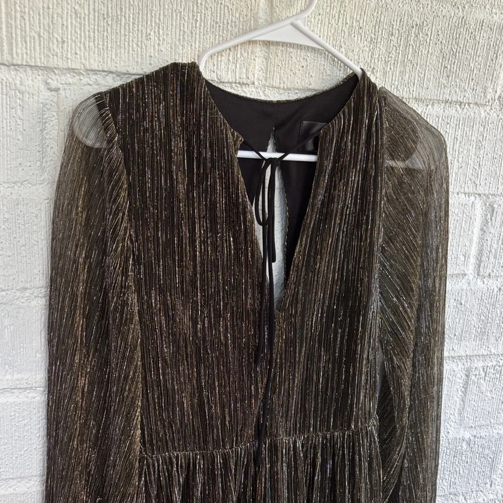Anthropologie J.O.A. Gold Glitter Shimmer Metallic Gold Long Sleeve Dress sz S